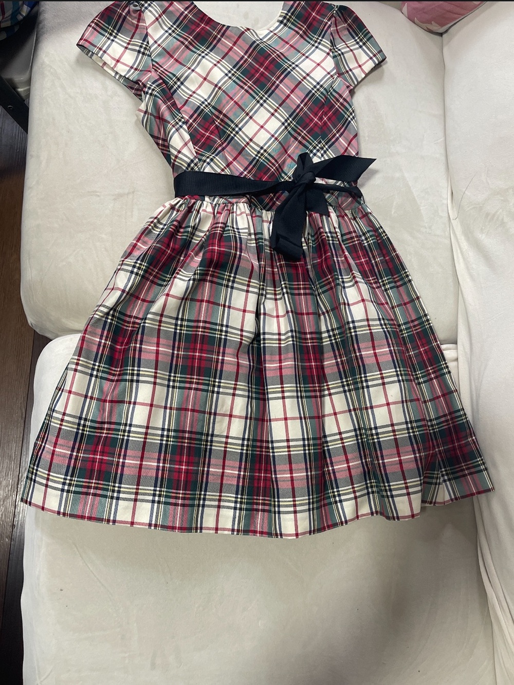Polo by Ralph Lauren Red and Cream Plaid Skirt with Black Bow Size 14 good